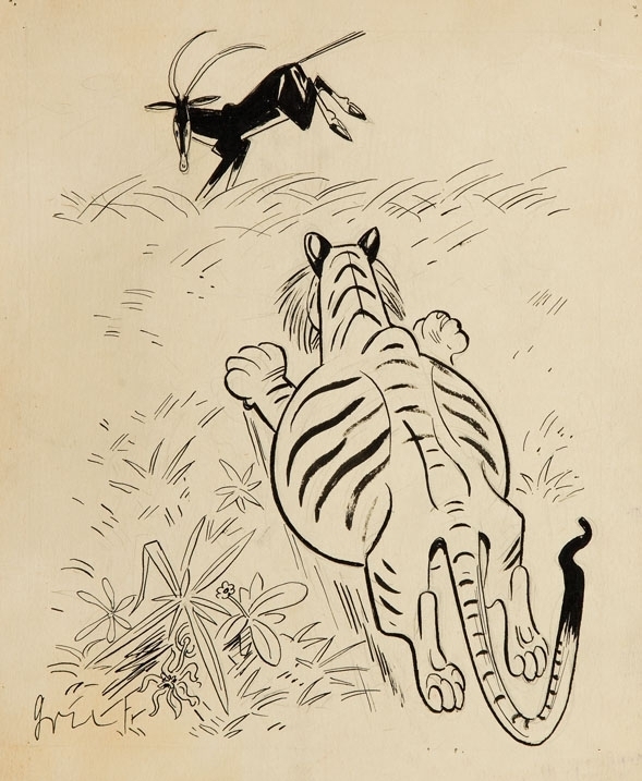 "Polowanie", ilustracja do książki "Na srogim lwie", 1949 r.
