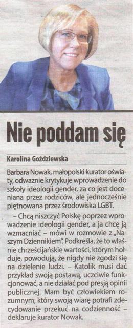 Barbara Nowak, małopolski kurator oświaty: "Nie poddam się"