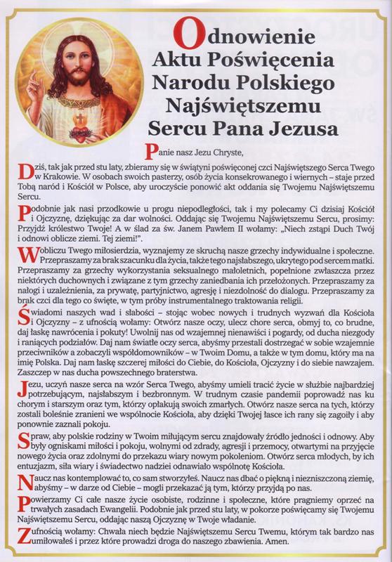 Odnowienie Aktu Poświęcenia Narodu Polskiego Najświętszemu Sercu Pana Jezusa 10 VI 2021 r.