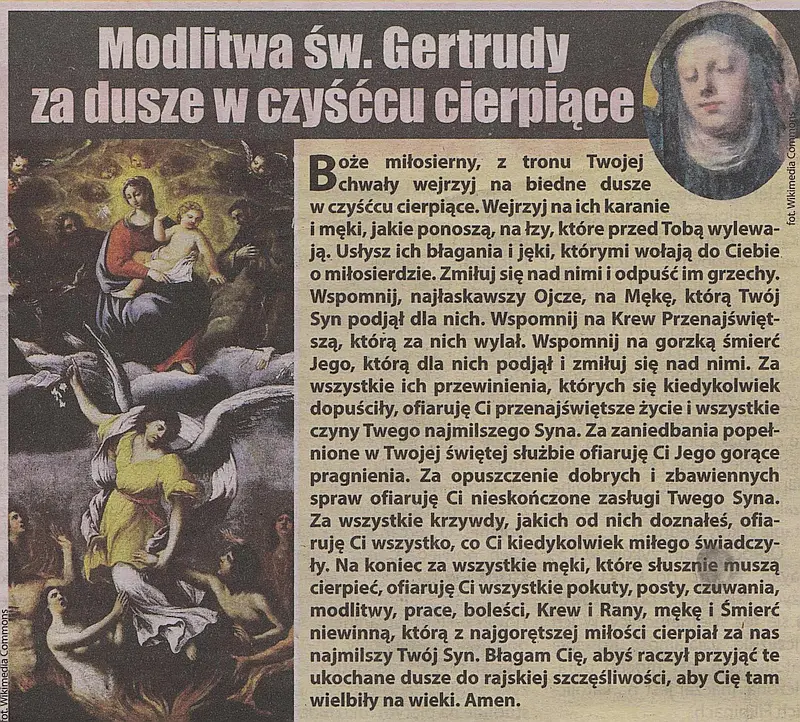 Modlitwa św. Gertrudy za dusze w Czyśćcu cierpiace