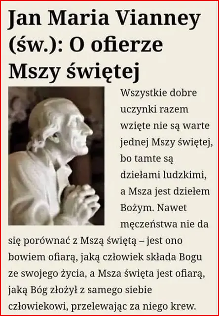 Źródło: FB Św. Jan Maria Vianney o Mszy świętej
