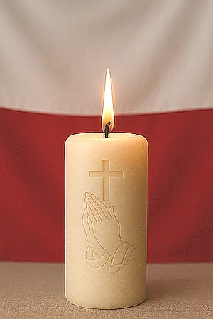 Świeca modlitewna na tle flagi Polski