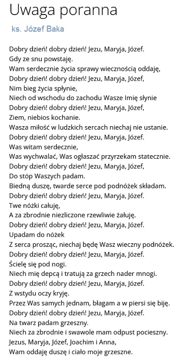 Modlitwa poranna ks. Józefa Baki