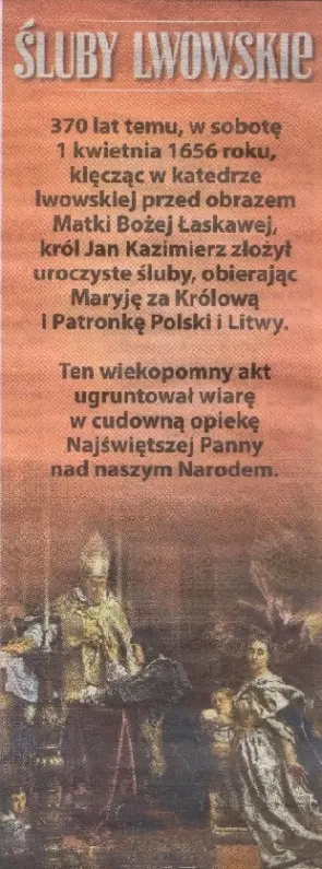 Źródło: "Nasz Dziennik" nr 76 (8547) 1IV 2026 Śluby lwowskie króla Jana Kazimierza