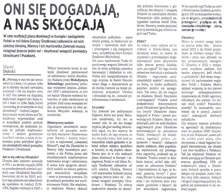 Oni się dogadają, a nas skłócają