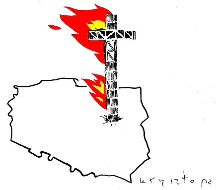 Płonący krzyż w Warszawie
