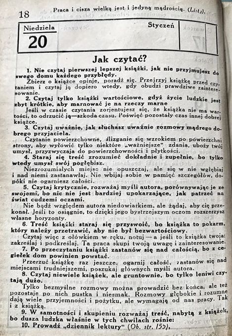 Jak czytać książki - rady ze starego kalendarza z 1929 roku