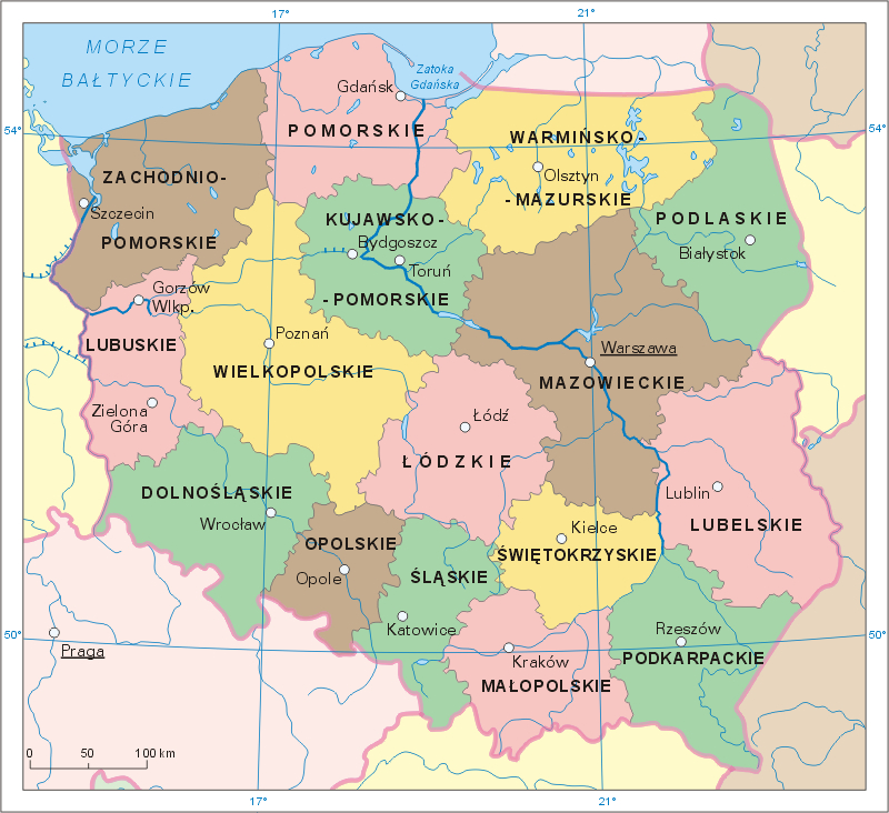 Mapa Polski administracyjna