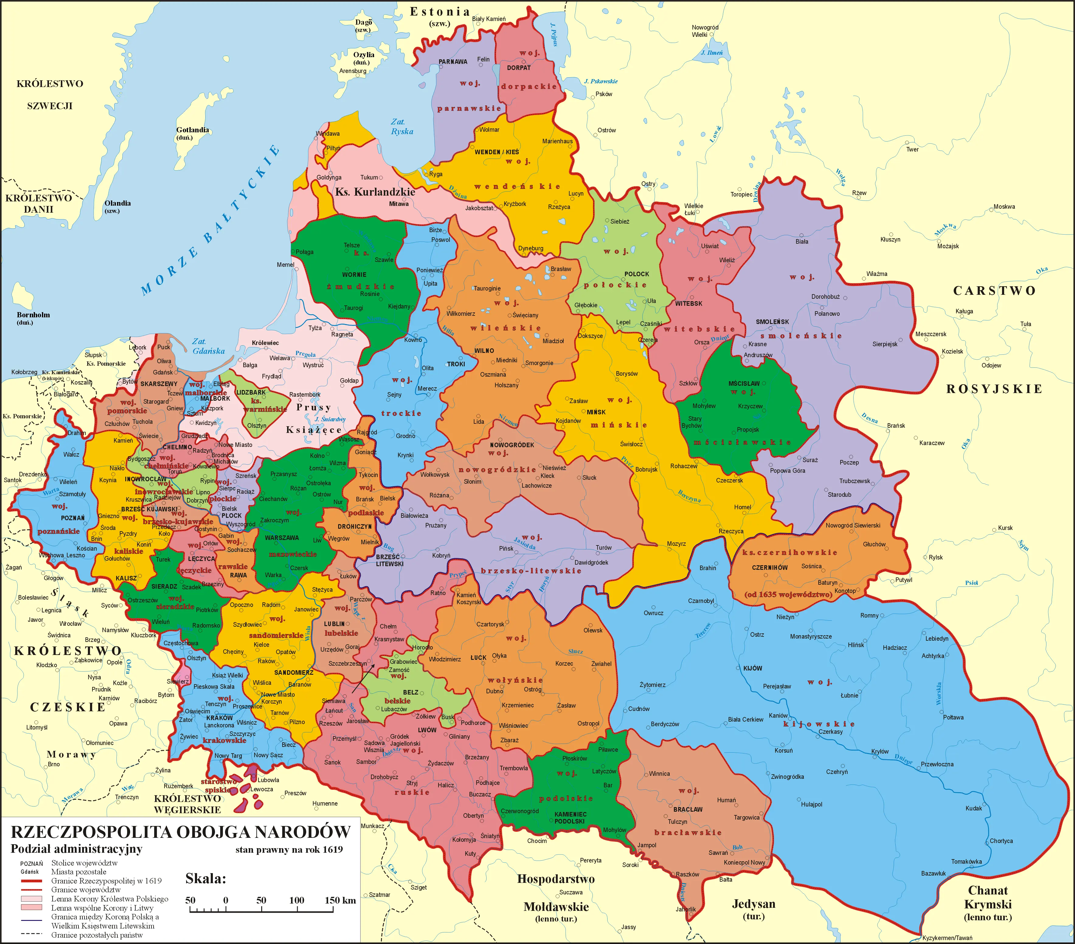 Podział administracyjny I RP, stan: 1619